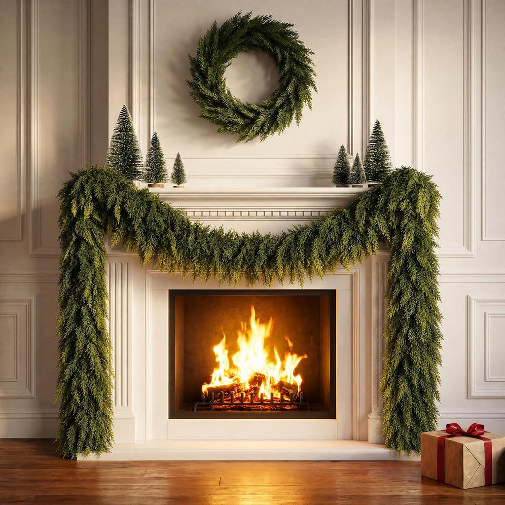 2 Pack 10FT Christmas Garland Real Touch Cedar Garland