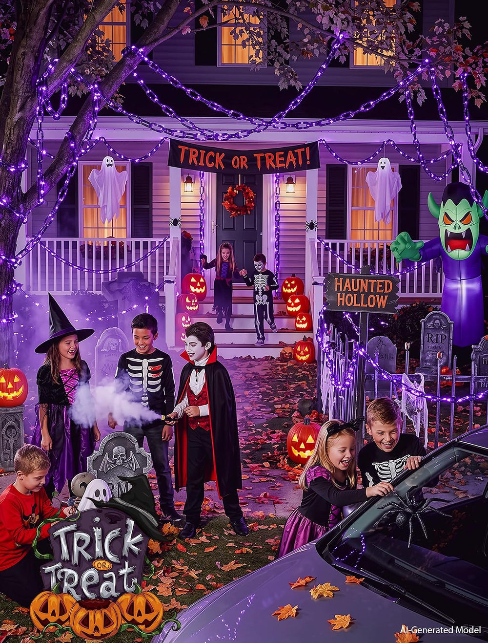 Solar Halloween Decorations Purple Plastic Chain Lights, 10.4 FT