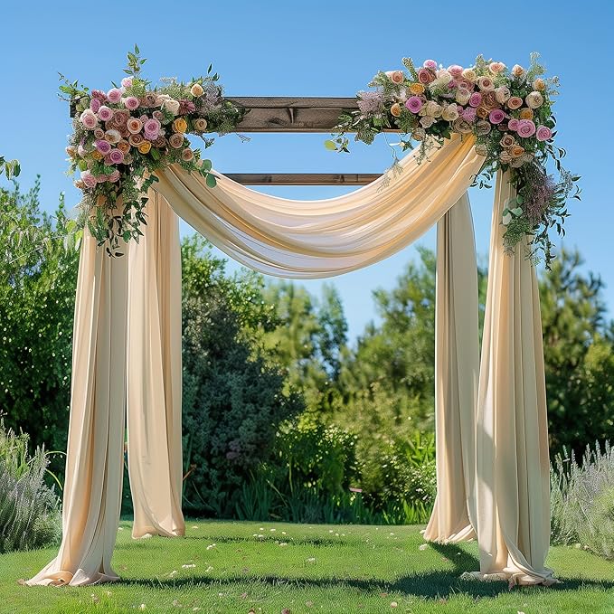 Wedding Arch Draping Fabric 4 Panels 28.7" x 20FT Champagne Sheer Chiffon Backdrop Drapes for Wedding Ceremony Birthday Party Bridal Shower Outdoor Decoration