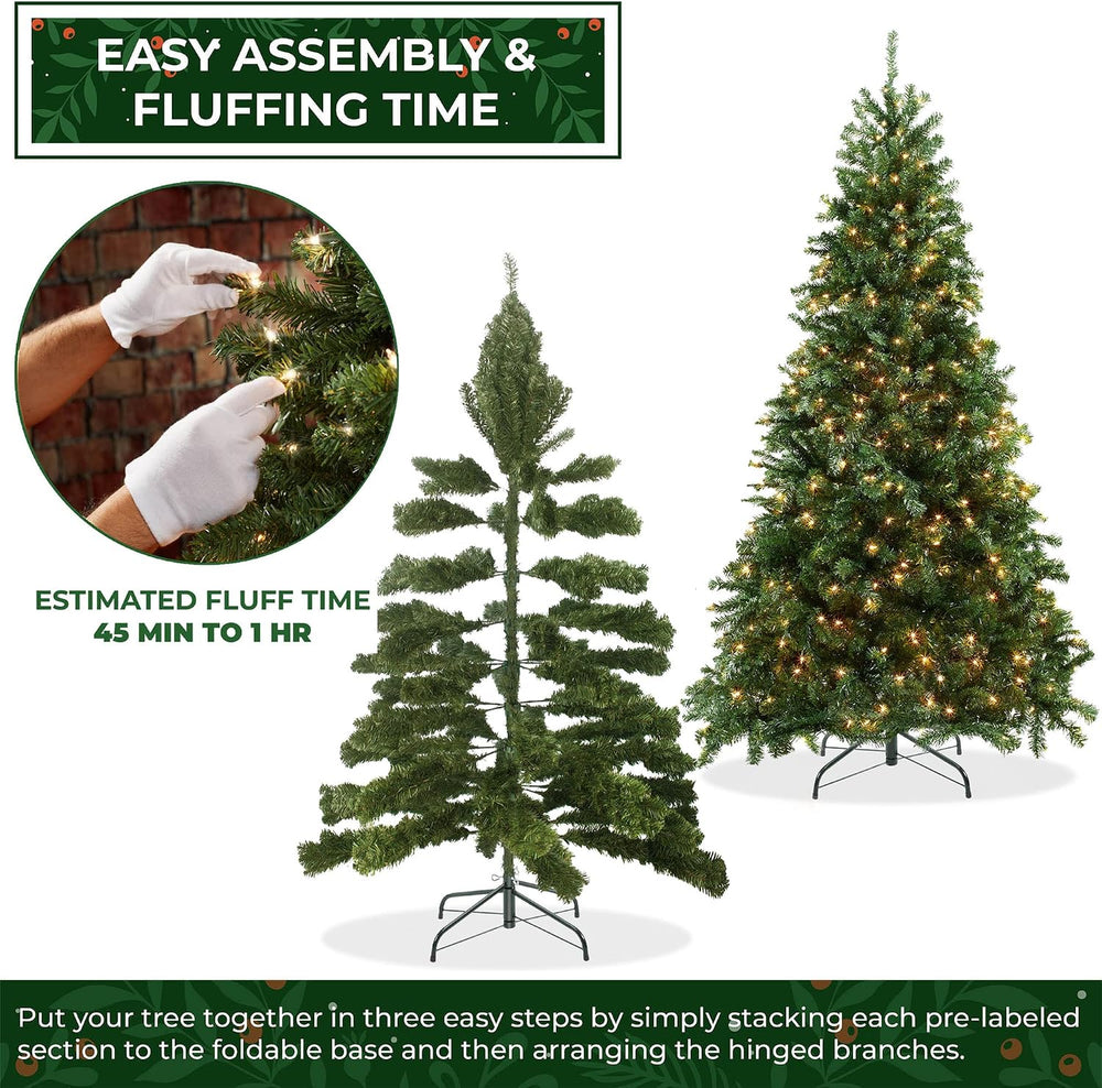 Casafield 9FT Realistic Pre-Lit Green Spruce Artificial Holiday Christmas Tre...