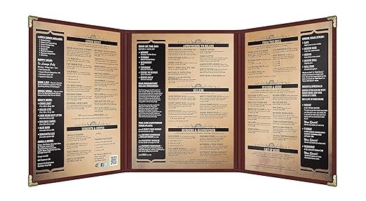 Goodsmart Restaurant Menu Covers – 25 Pack Burgundy 6-View Trifold 8.5" x 11", Side-Loading Vinyl & Plastic Menu Holders, Clear Menu Sleeves, Leather-Style Café Covers with Gold Corners