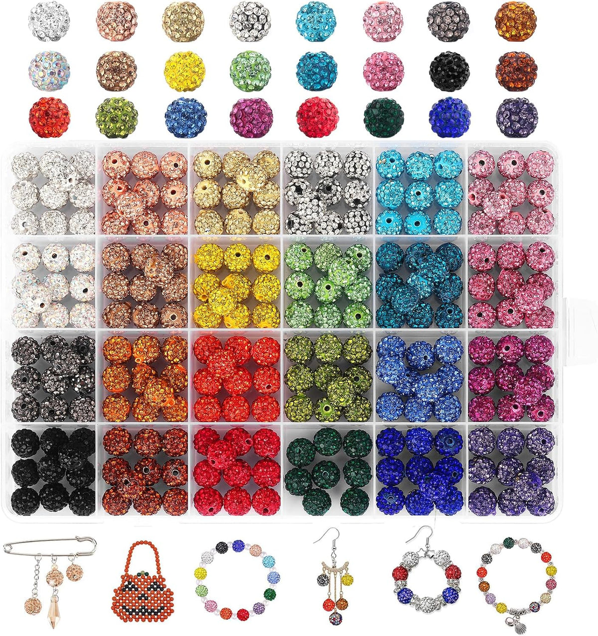 Novani 240pcs 10mm 24 Colors Rhinestone Beads for Crafts Sparkly Beads
