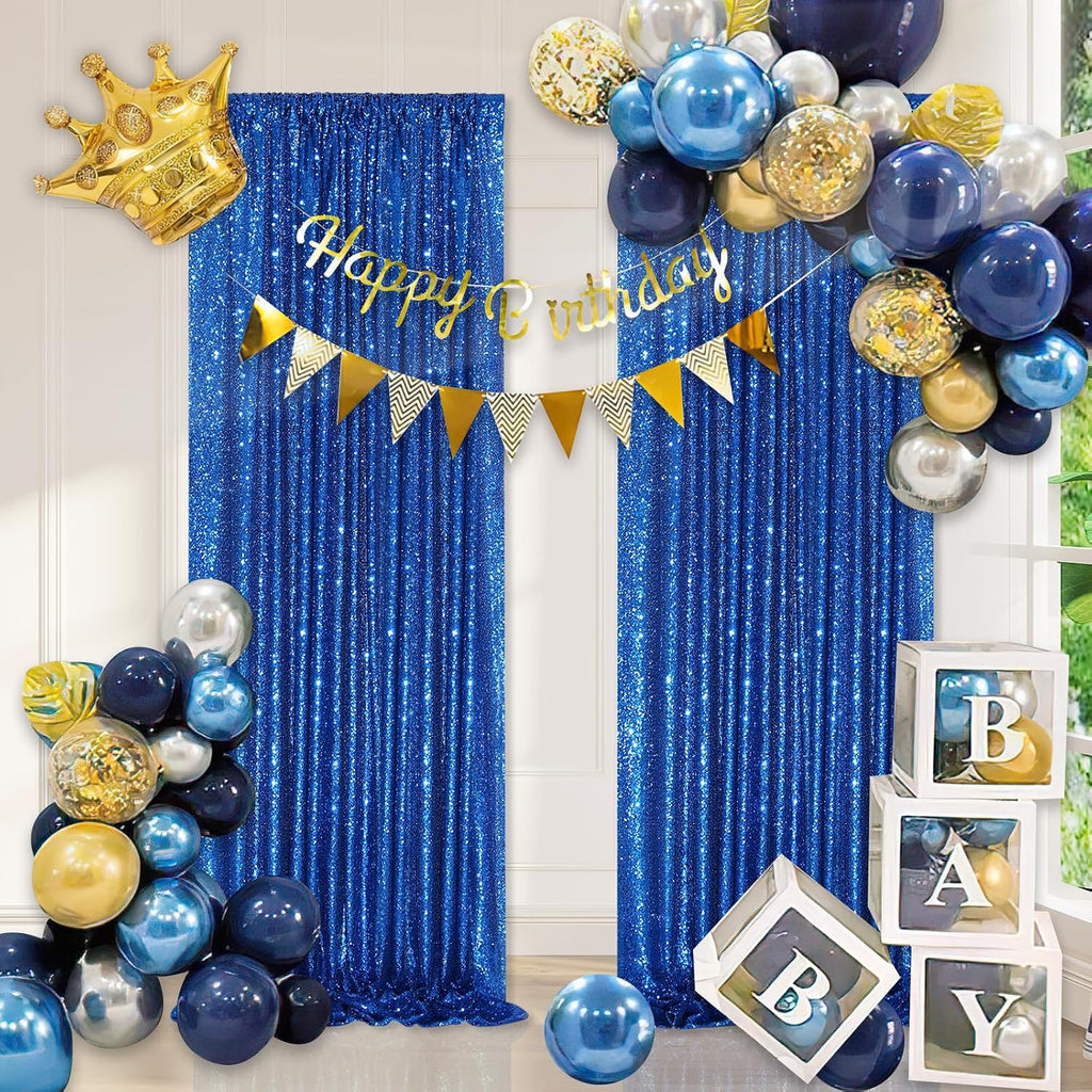 royal blue curtain panels sequin backdrop 6 pieces, side view