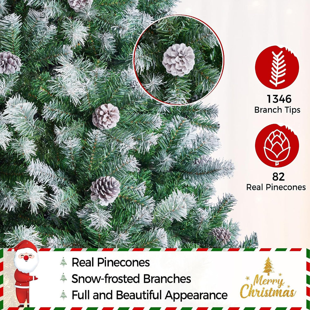 Yaheetech 7.5ft Artificial Christmas Tree, Snow Flocked Christmas Tree w/82 P...