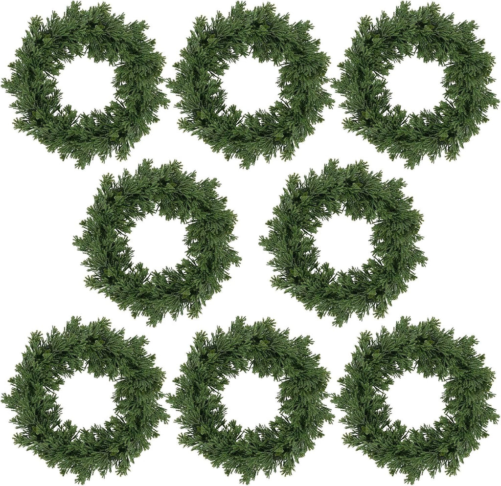 Dingion 8 Pcs 10 Inch Christmas Cedar Wreath for Front Door Indoor Outdoor