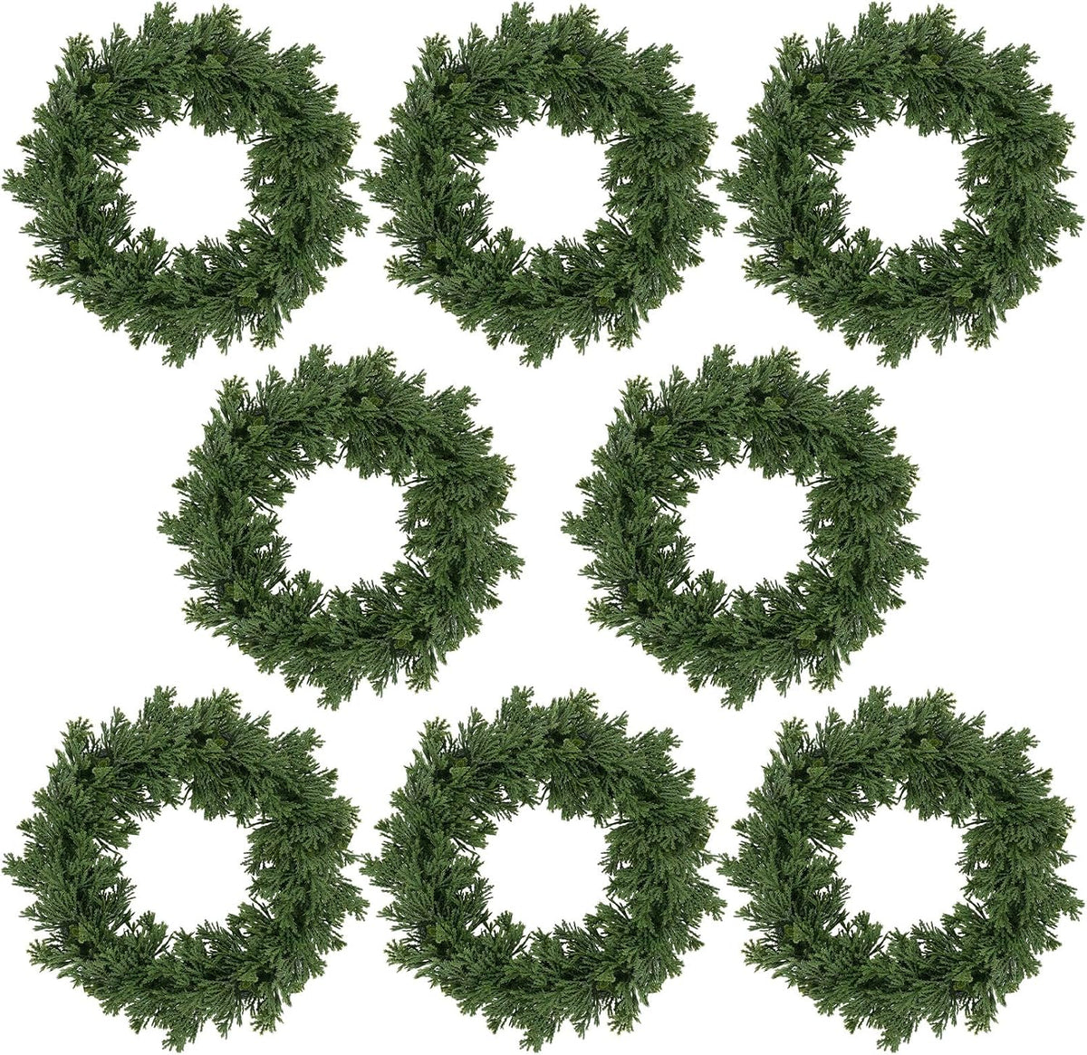 Dingion 8 Pcs 10 Inch Christmas Cedar Wreath for Front Door Indoor Outdoor
