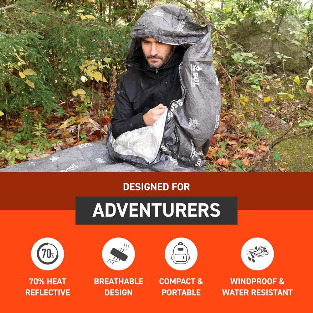 SOL Escape Bivvy XL with Hood, Reflects 70% Body Heat, Gray, 91" x 35"