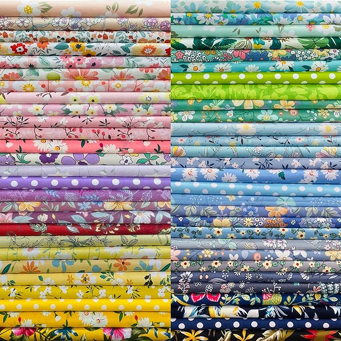 12" x 12" 50 PCS 100% Cotton Fabric Bundles for Quilting Sewing DIY & Quilt Beginners, Quilting Supplies Fabric Squares