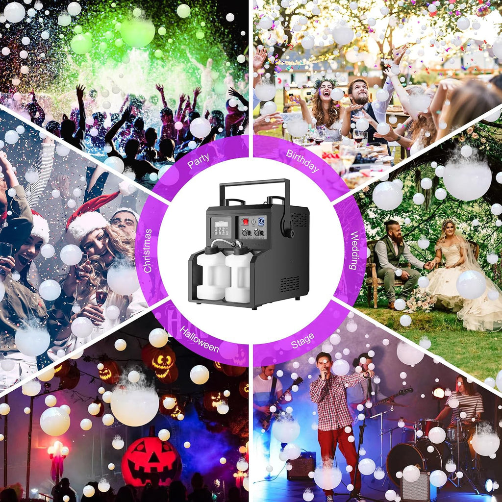 Fog Bubble Machine,1500W 3IN1 Smoke Bubble Machine with 24LEDs RGBW 4IN1 Lighting Effect Remote Control Timer Settings DMX512 for Halloween Birthday Parties Wedding Show Festival Stage