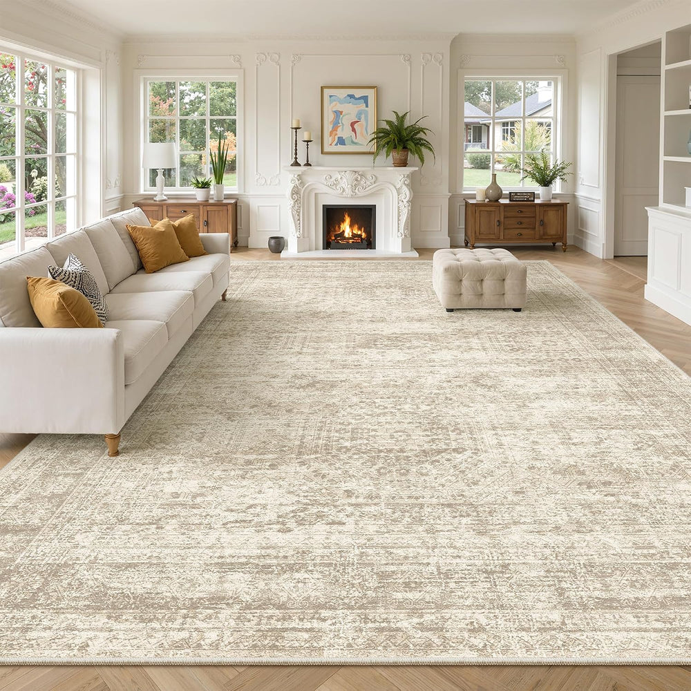 Soalmost 10x14 Area Rugs for Living Room Washable Rug Non-Slip Beige