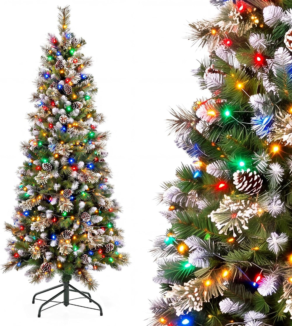 6FT Pre-Lit Pencil Christmas Tree, 250 Color Changing LED Lights