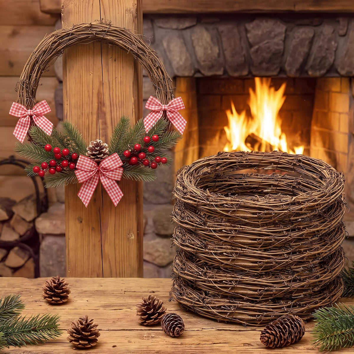Ruisita 6 Pieces 12 Inch Grapevine Wreaths Vine Branch Wreath Natural Christmas Rattan Wreath Garland Decoration for Christmas Holiday Craft or Wedding Supplies