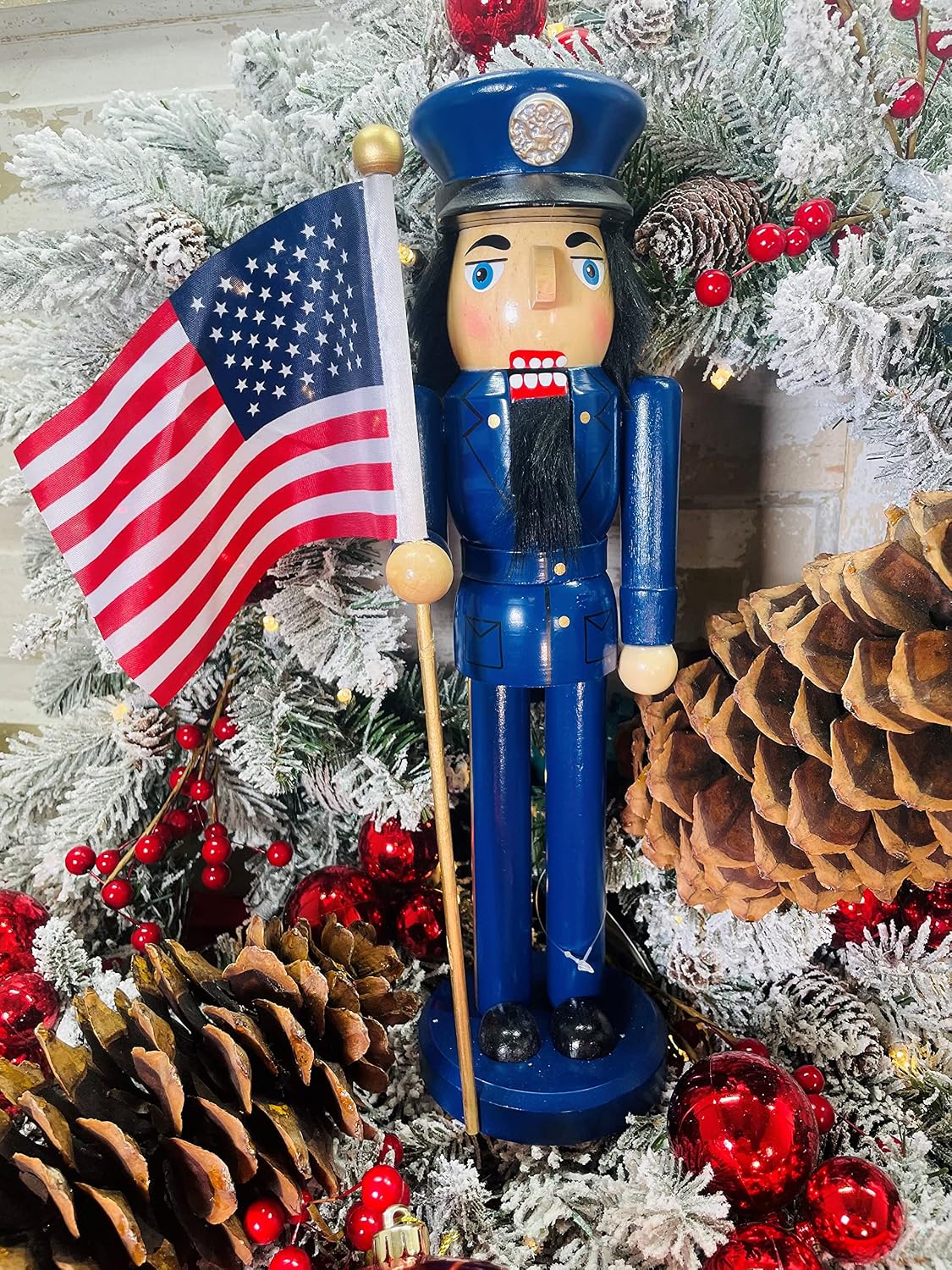santa's workshop 14" air force nutcracker, blue, 70426, close-up detail