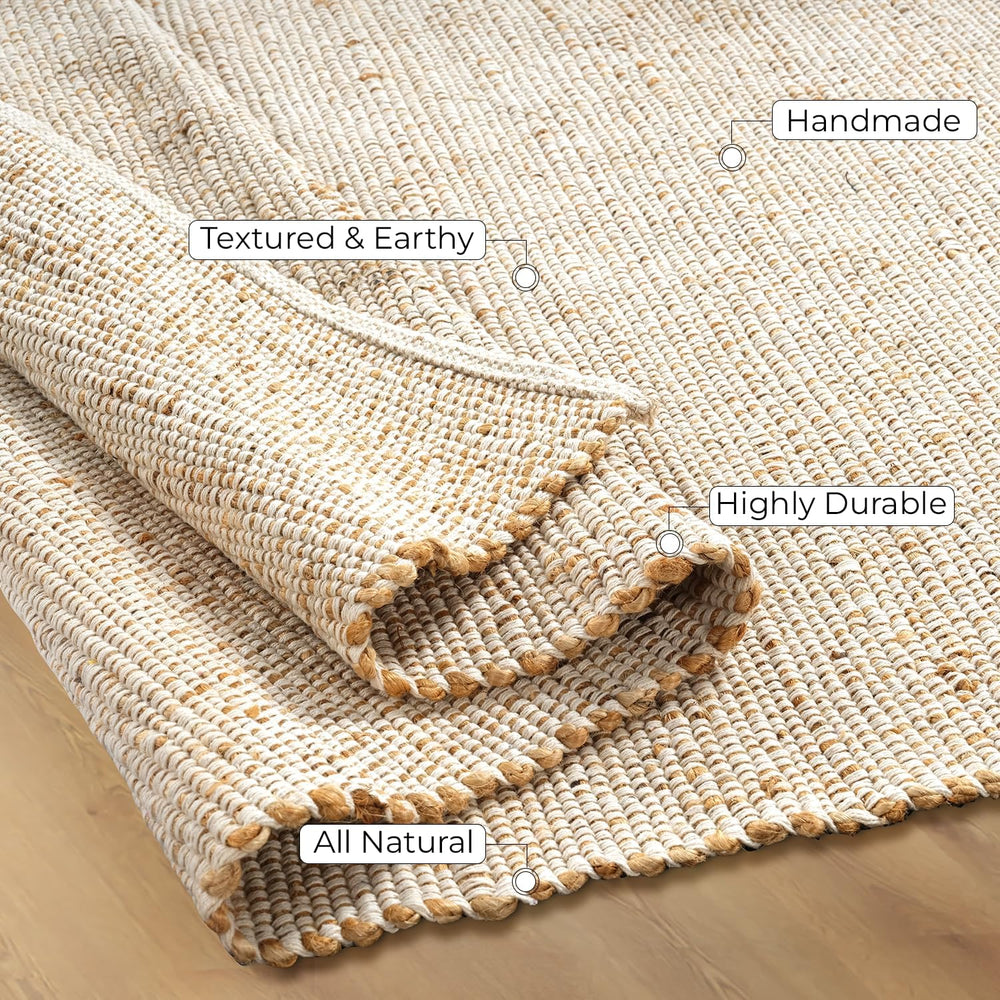 Jute Cotton Runner Rug 2'6"X10' ft Natural Hand Woven Farmhouse Rug