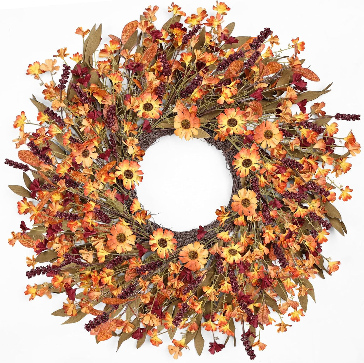 Ghrdopy 24 Inch Fall Wreath Front Door, Artificial Daisy Decor