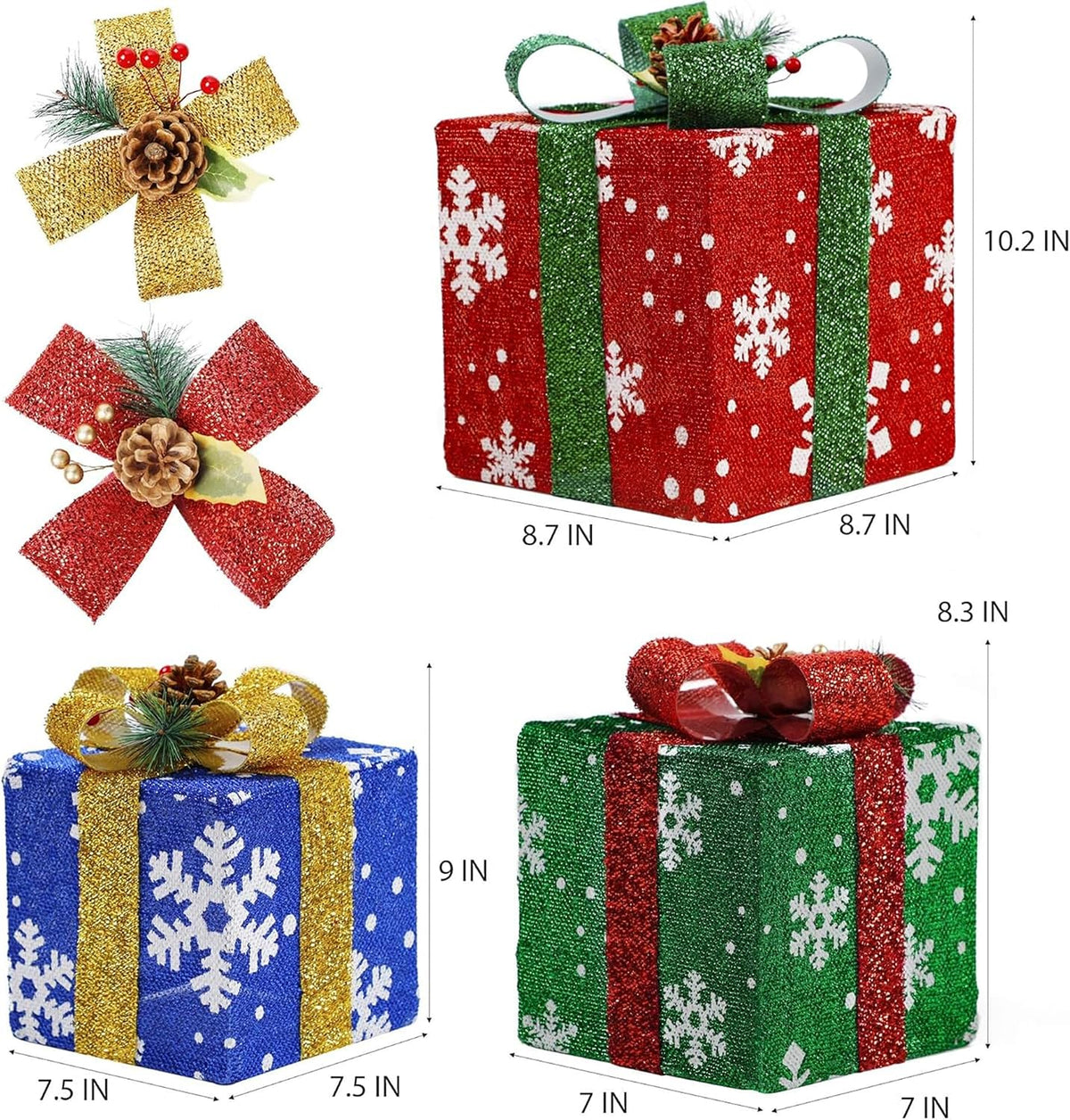 atdawn set of 3 lighted gift boxes christmas shown in use