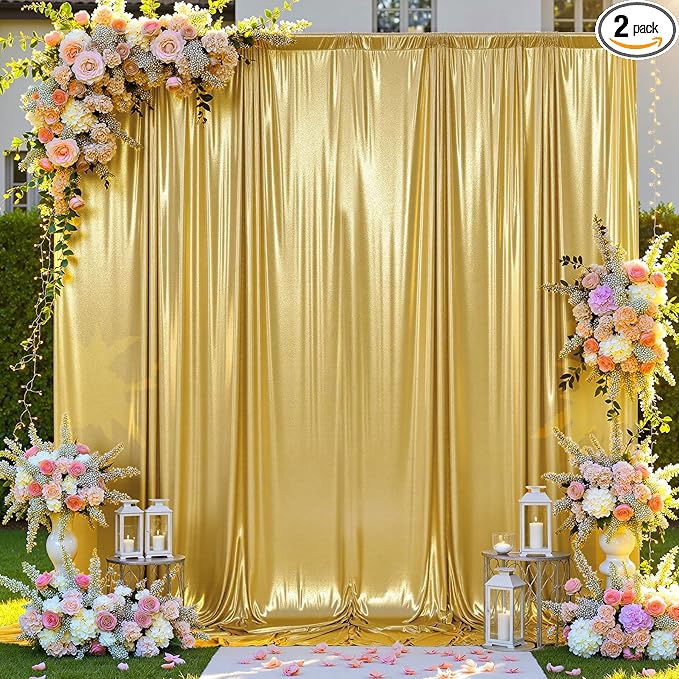 10ftx10ft Thick Gold Glitter Backdrop Curtain Panels for Parties, Wrinkle Free Sequin Sparking Photo Backdrop Drapes, 2 Panels 5x10ft Shimmer Back Drop Cloth for Wedding Birthday Photography
