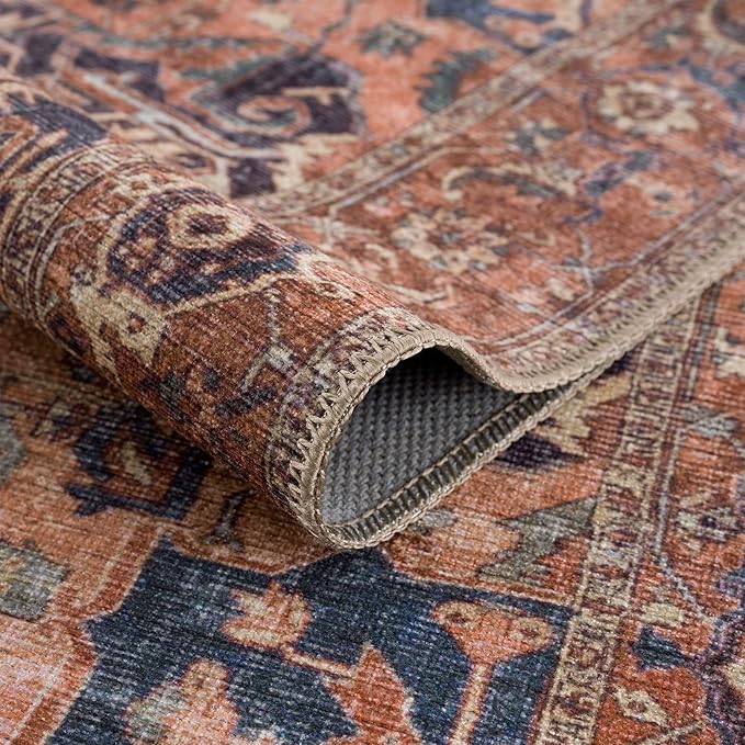 Bloom Rugs Washable 8' x 10' Rug - Beige/Terracotta Traditional Area Rug for Living Room, Bedroom, Dining Room, and Kitchen - Exact Size: 8' x 10'