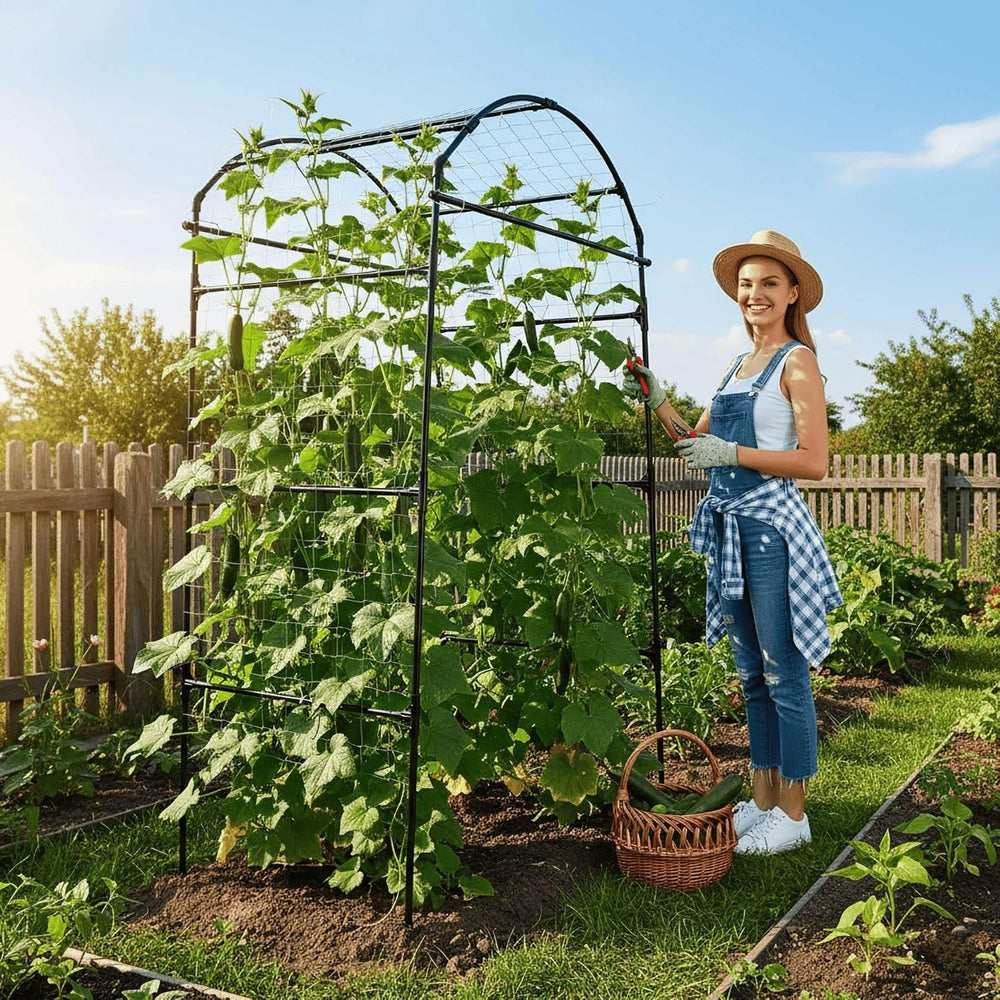 79" Tall Metal Cucumber Trellis Arch Sturdy Frame for 4FT Raised Garden Bed
