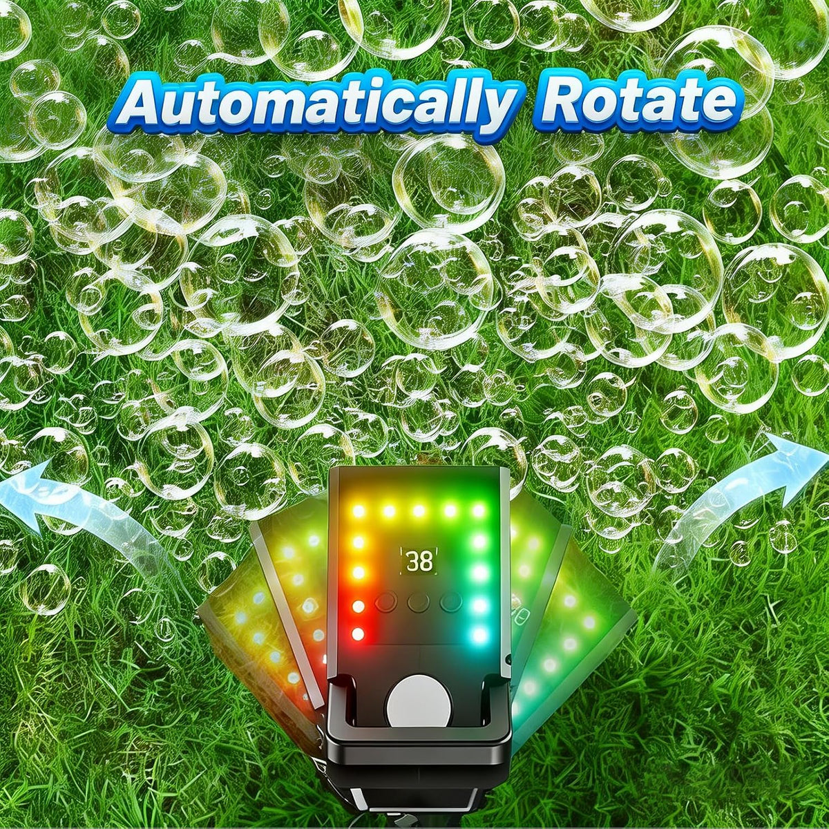 shcke bubble machine with remote control, auto rotation showing dimensions