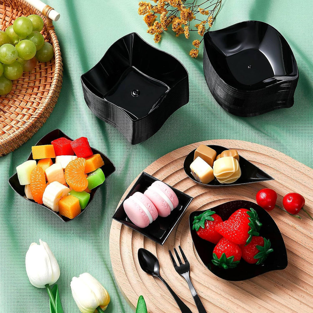 200 Pcs Mini Appetizer Plates Disposable, Classic Style, Black