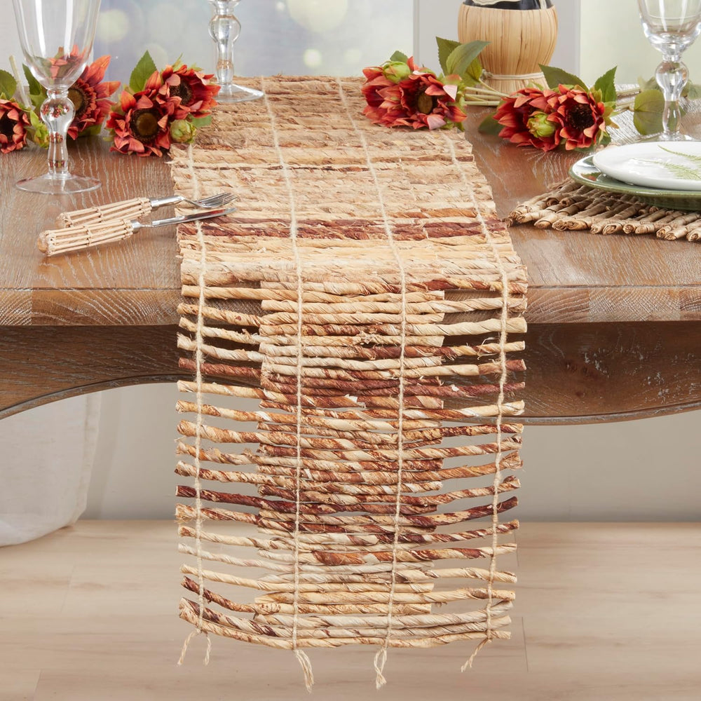 SARO LIFESTYLE Handwoven Abaca & Jute Table Runner – Natural Textured Dec...