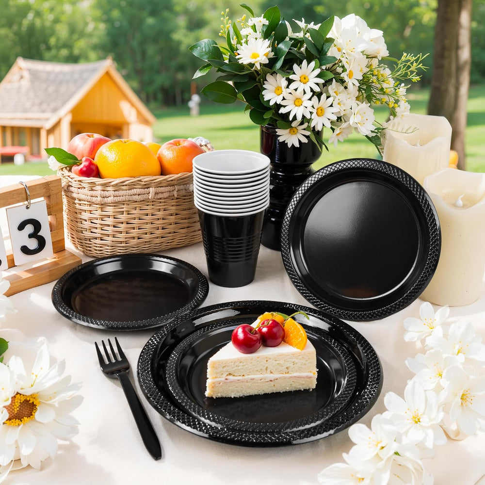 MirthMood 350PCS Black Disposable Plates,black plates disposable for Party
