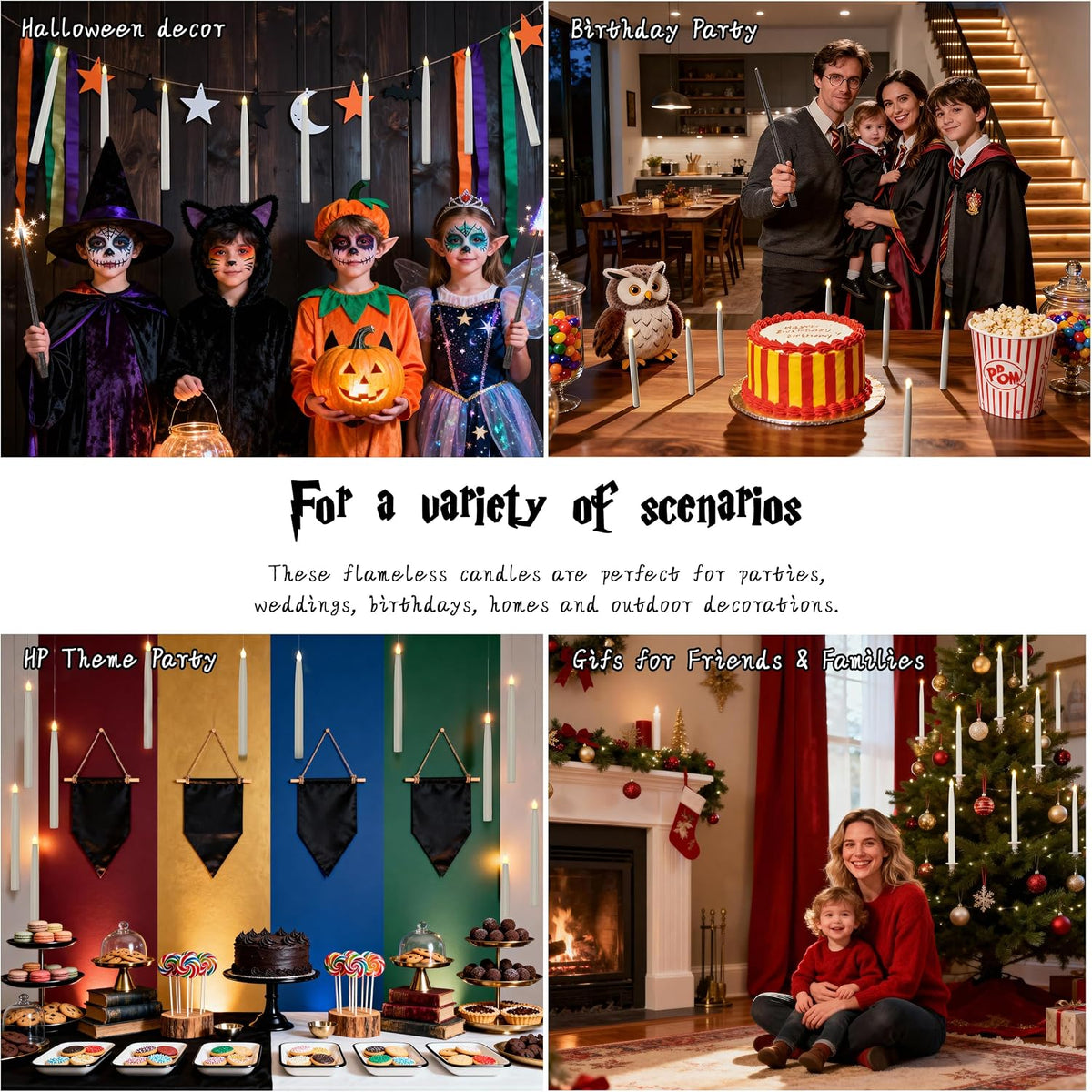 20PCS Floating Candles with Wand, Magic Hanging Candles, Flickering Warm Light Taper Flameless Floating LED Candle for Halloween Decor, Halloween Decorations for Indoor Classroom Bedroom Party