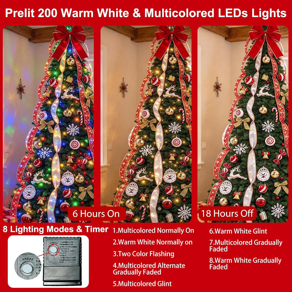 6FT Prelit Pop Up Christmas Tree, Pre-Decorated Collapsible Xmas Tree Decor