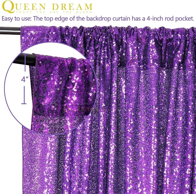 Purple Sequin Backdrop 8ft x 8ft Glitter Party Backdrop Curtains Glitter Background for Baby Shower Wedding Decorations