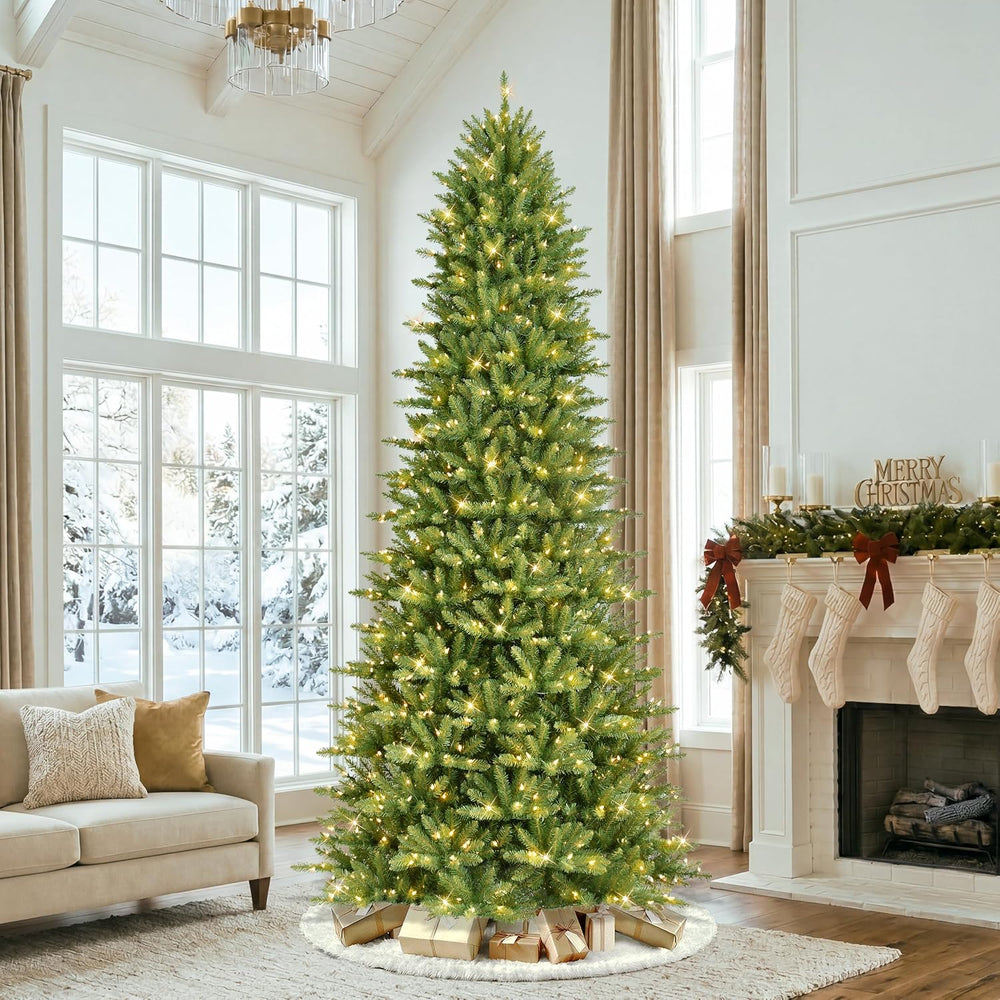 Puleo International 9ft Pre-Lit Slim Fraser Fir Artificial Christmas Tree