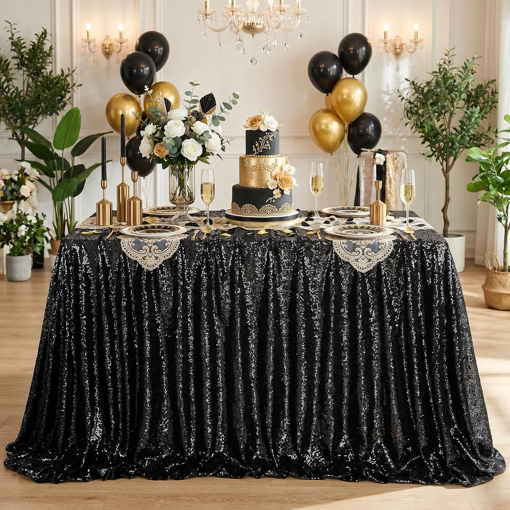 SoarDream Black Sequin Tablecloth 90"x156" Party Glitter Table Cloth