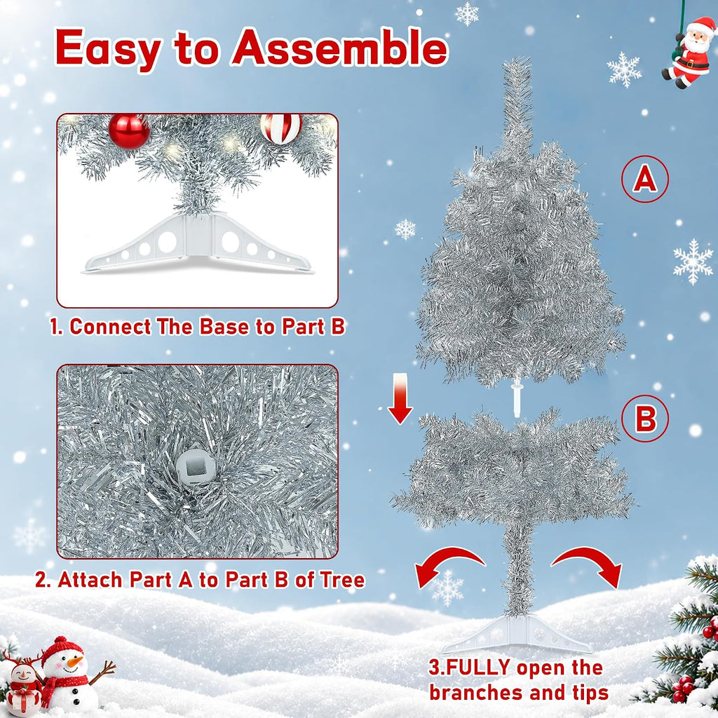 [timer & 8 modes] 3ft silver small christmas, side view