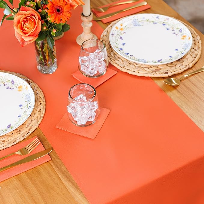 American Homestead Paper Table Runner Roll - 78 ft. Disposable Linen-Like Table Cover Roll - 20 Perforated Table Runners (16" x 48") for Parties, Weddings, and Events - Terracotta