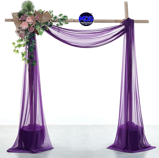 MDS Halloween Chiffon Draping Fabric - 2 Panel, 30" Wide x 50ft Long - Sheer Spooky Arbor & Canopy Drapery for Haunted House Backdrops, Party Ceilings, DIY Costumes & Themed Events - Cadbury Purple (Pack of 2)