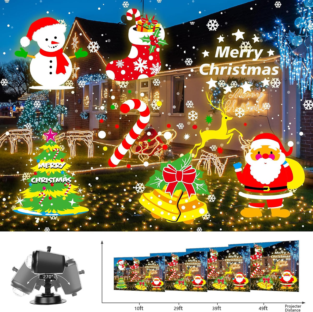 nazuwke halloween christmas projector lights outdoor, holiday projection, side view