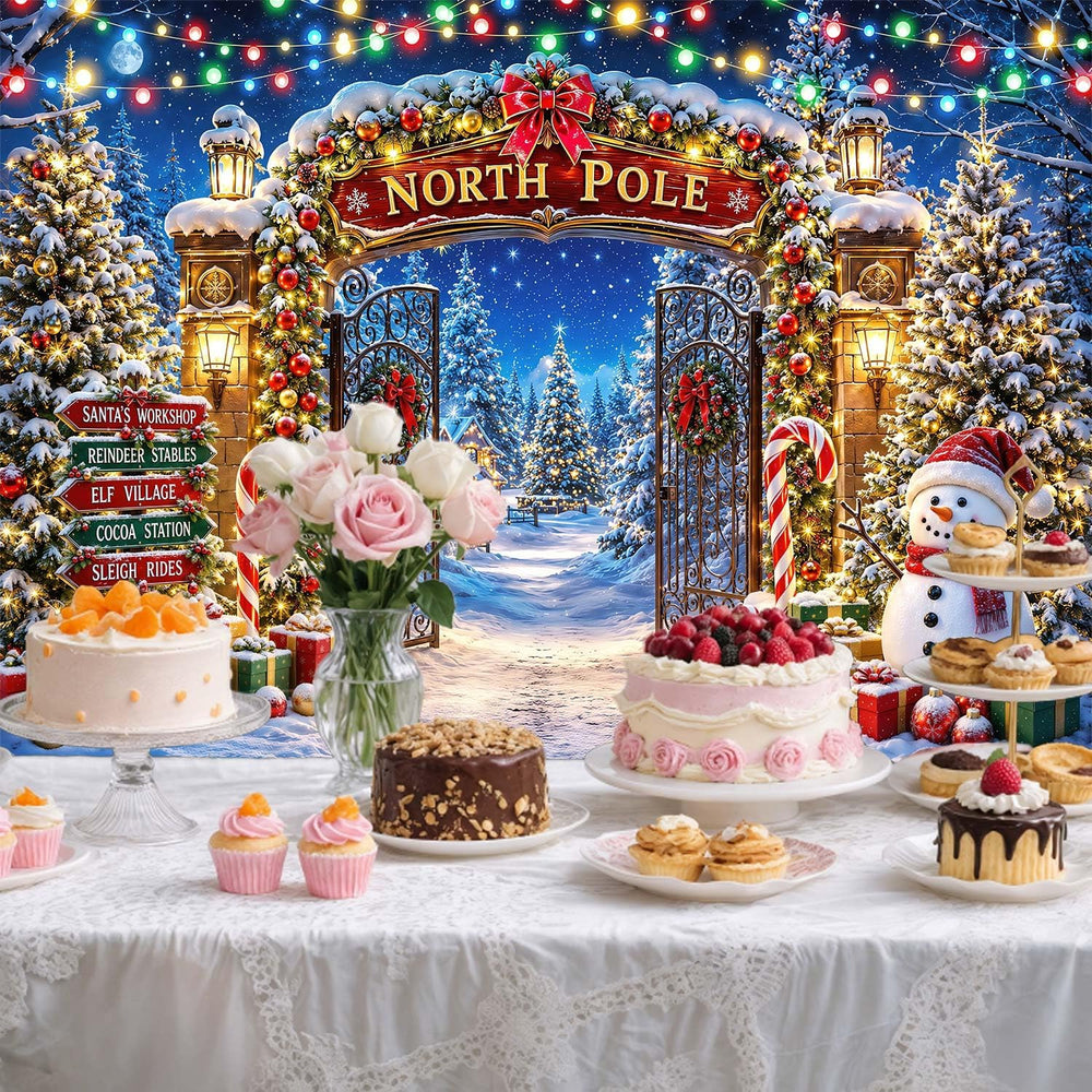 10X8FT Christmas North Pole Backdrop, Winter Snowman Xmas Scene Decor