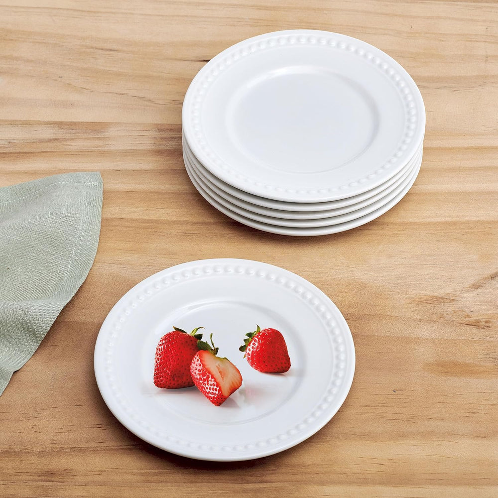 Fitz and Floyd Everyday Beaded White Porcelain Appetizer Dessert Plates, Set ...