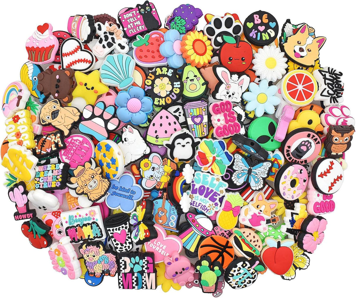 200Pcs Non-Repeat Silicone Focal Beads for Pens,Random Different Focal Bead Bulk Mixed Cute Loose Beads for Beadable Pen Keychain Jewelry Making DIY Gift Class Prize