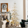Glitzhome 7ft Deluxe Pre-Lit Flocked Artificial Christmas Tree Serene Snowscape Fir for Home, Office, Party Decoration with 400 Warm White Lights, Metal Hinges & Base, Easy Assembly