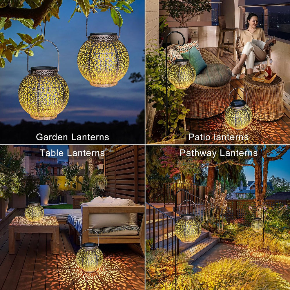 2Pack Solar Outdoor Lanterns Waterproof, Garden Gifts for Mom, Rose Solar Gar...