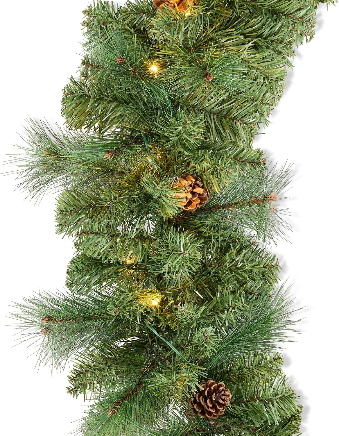 Best Choice Products 9ft Pre-Lit Christmas Garland Holiday Décor for Stairs, Mantel, w/Pine Cones, 2-in-1 White & Multi LED Lights