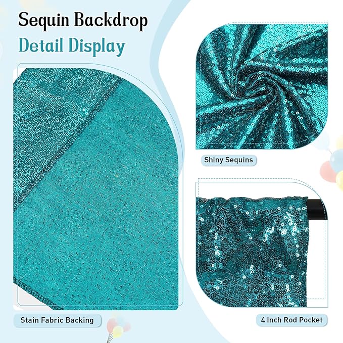 SquarePie Sequin Backdrop Curtain Not See Through Thick Glitter Background for Party 6FT x 8FT Teal