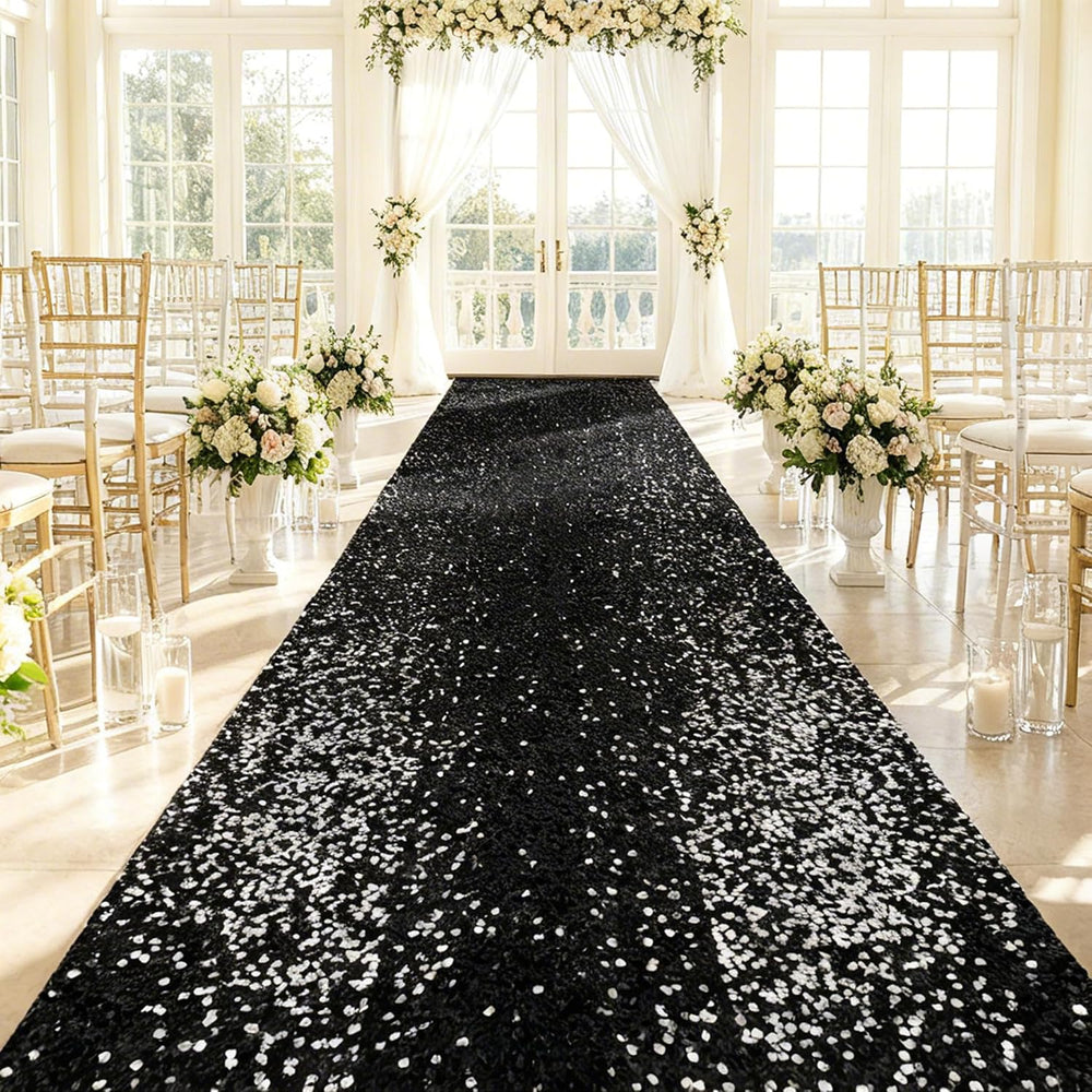 Wedding Aisle Runner: 4FT×15FT Sequin Fabric - Black Sparkly Carpet Runner fo...