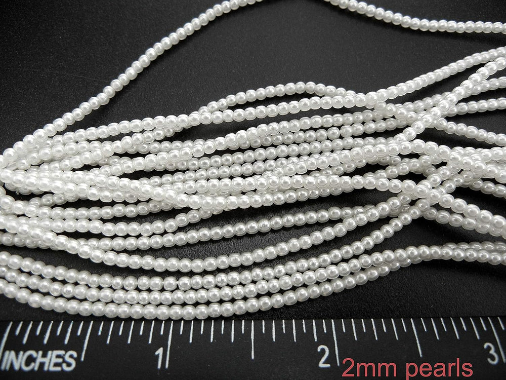 Czech Round Glass Imitation Pearls, 1800pcs (12x150pcs) of Tiny 2mm White Pea...