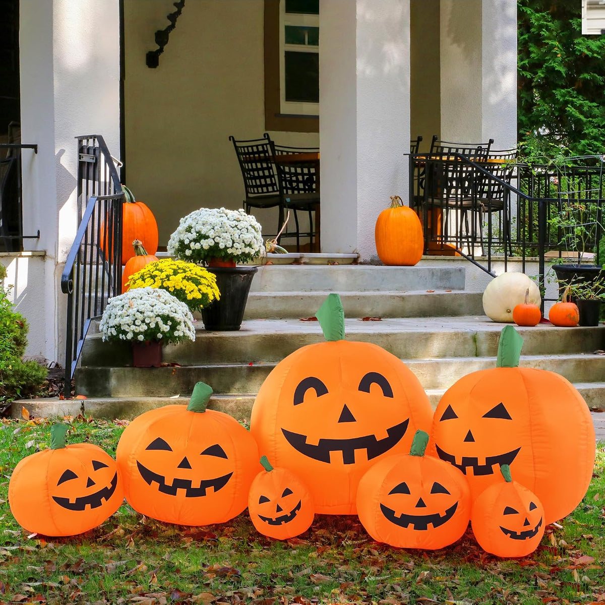 gigalumi 7.5ft halloween inflatable outdoor decoration pumpkin(cold white) shown in use