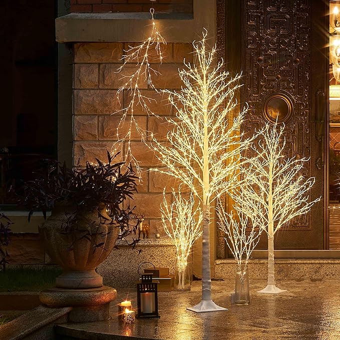 Hairui Lighted Branches with Iredescent Glitter 120 Fairy Lights USB Plug in and Battery Operated with Timer, White Twig Branches with Lights 32IN for Home Christmas Decorations Inside