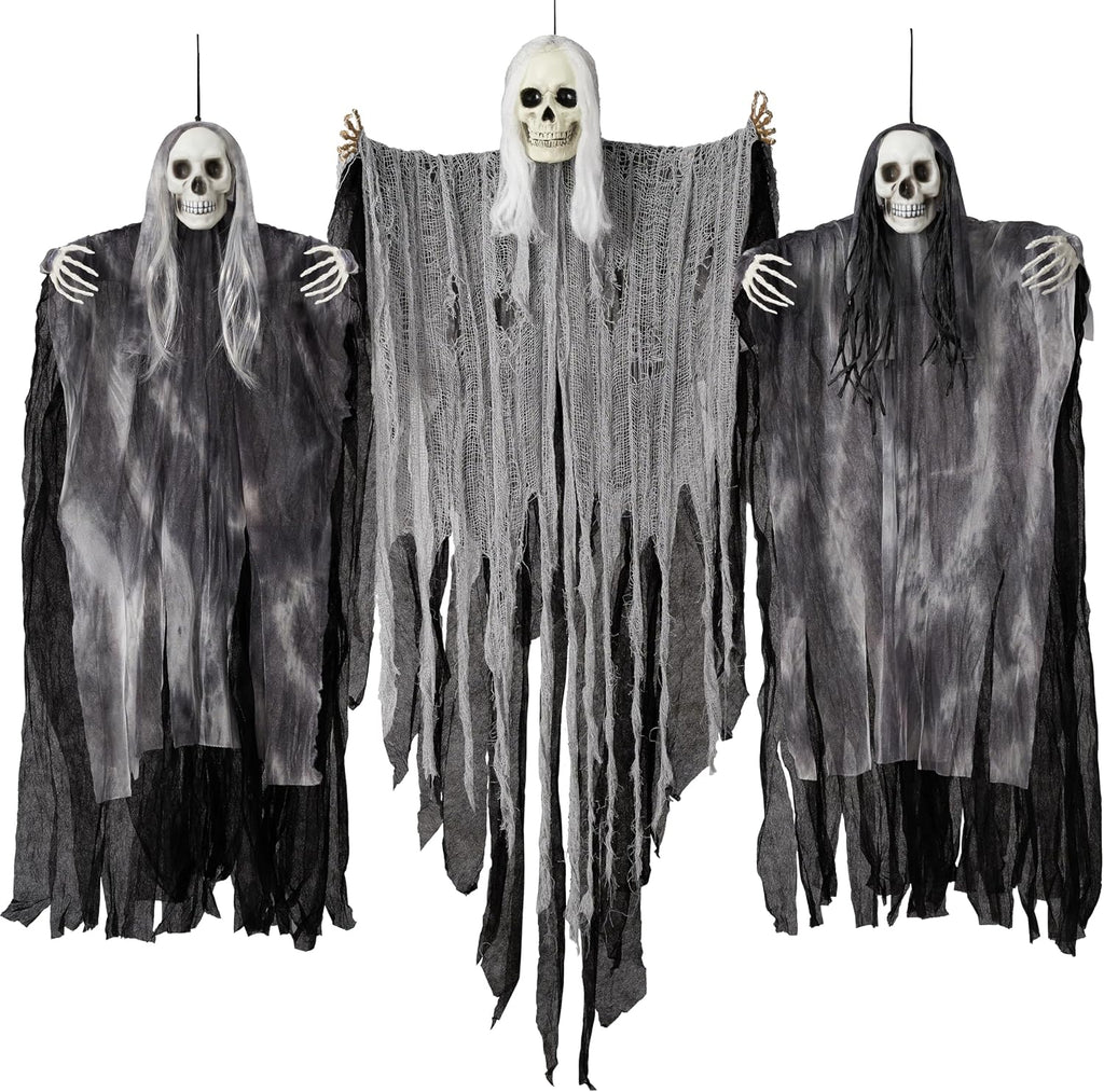 JOYIN 3 Pcs Hanging Halloween Skeleton Ghosts Decorations Outdoor, Grim Reapers for Best Halloween Outdoor Decorations, Haunted Haunted House Prop, Party Supplies