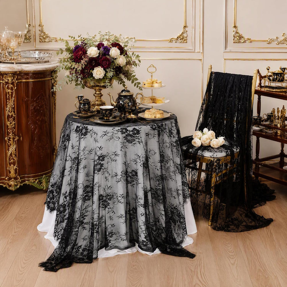 Rustic Black Tablecloths 60x120 Inches Lace Overlay Wedding Decor 10 Packs