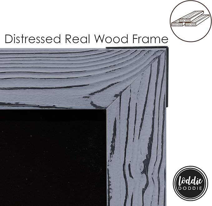 Loddie Doddie Chalk Board for Wall - 20 x 30 in Gray Rustic Frame - Magnet Board - Easy Erase Surface for Use as Chalkboard Calendar